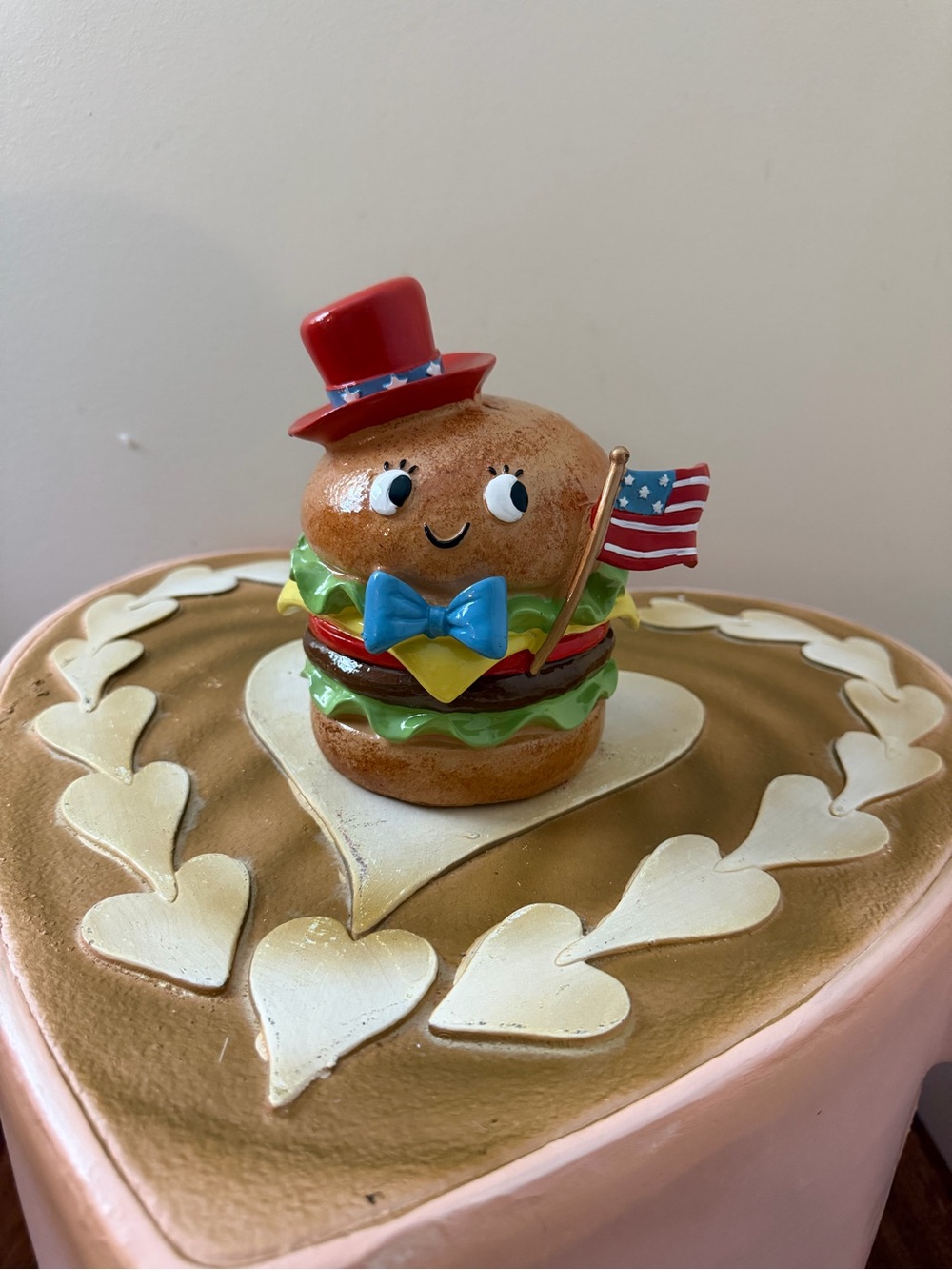 Resin 4th of July Hamburger with American Flag, Patriotic Tophat & Blue Bow Tie